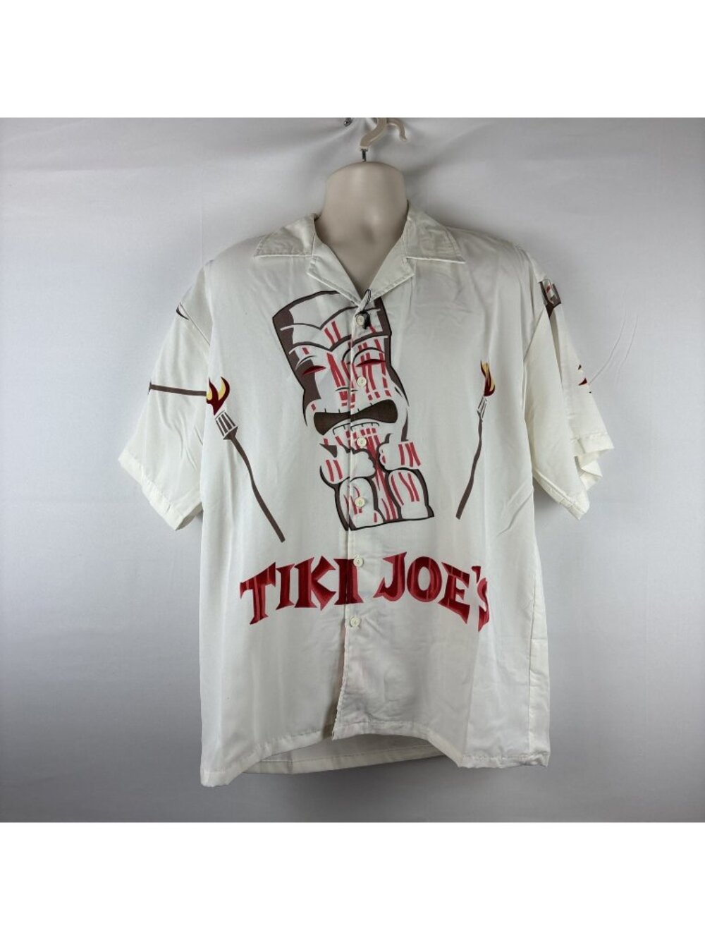 Oscar Misa TIKI JOE’S Mens large button up tiki hut Hawaiian shirt Ivory
